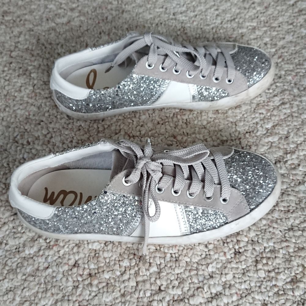 Sam Edelmam Baylee Suede & Glitter Low Top Lace Up Sneakers size 6.5